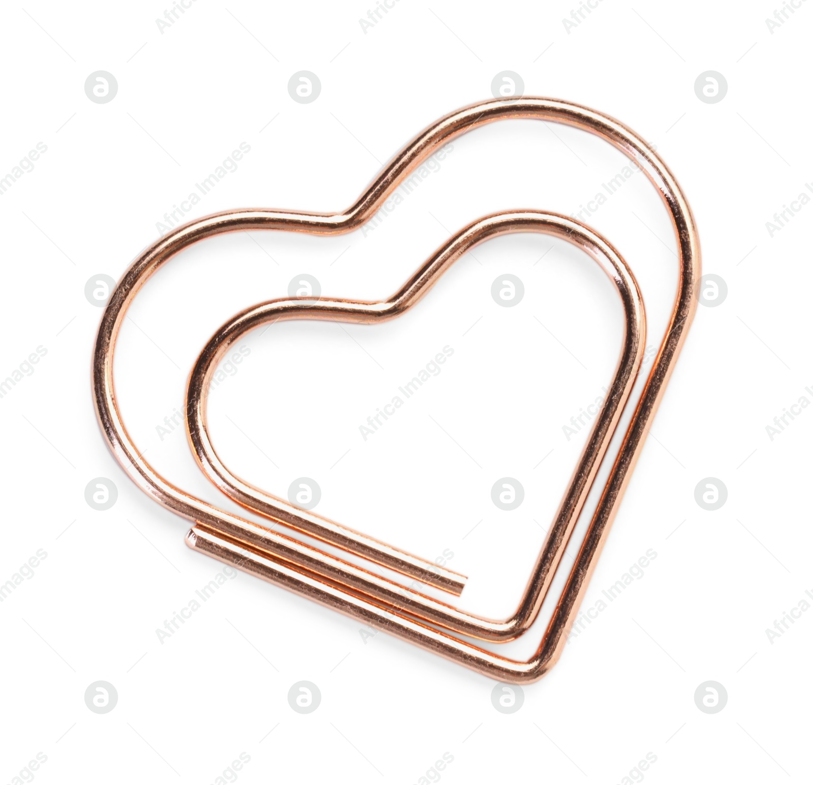 Photo of Heart shaped paper clip isolated on white, top view