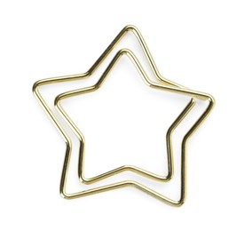 Photo of Star shaped paper clip isolated on white, top view