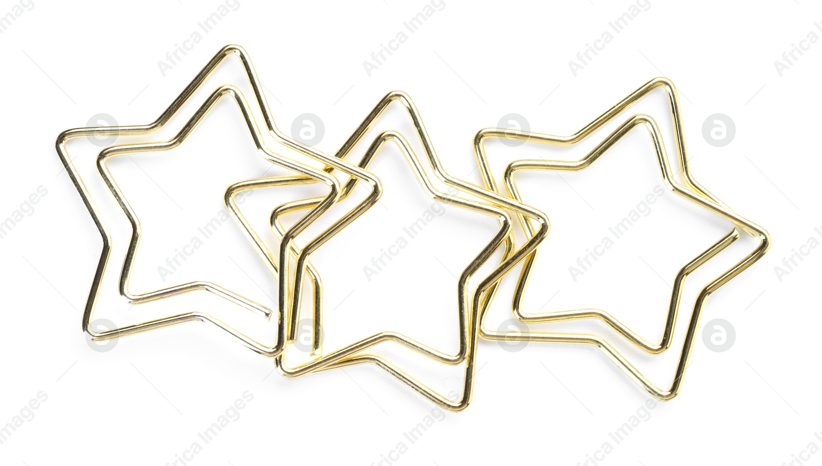 Photo of Star shaped paper clips isolated on white, top view