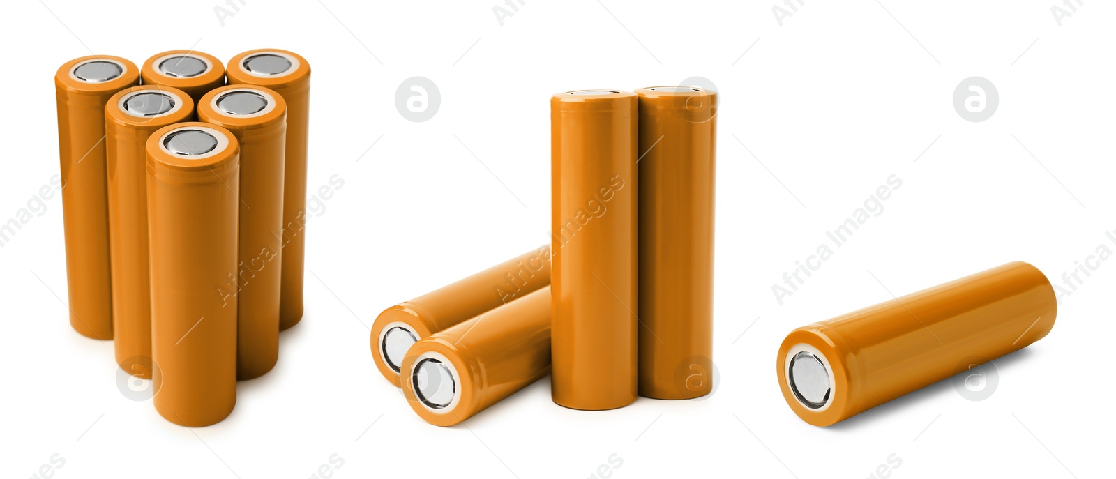 Image of Orange AA alkaline batteries isolated on white, set