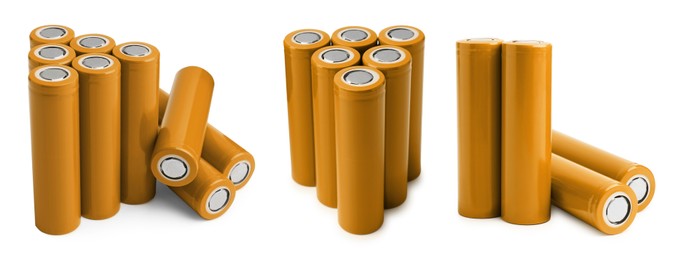 Image of Orange AA alkaline batteries isolated on white, set