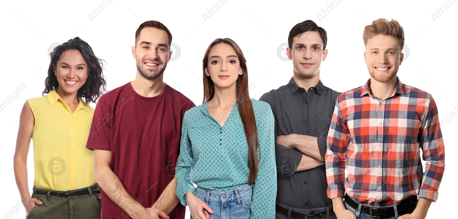 Image of Group of different people on white background