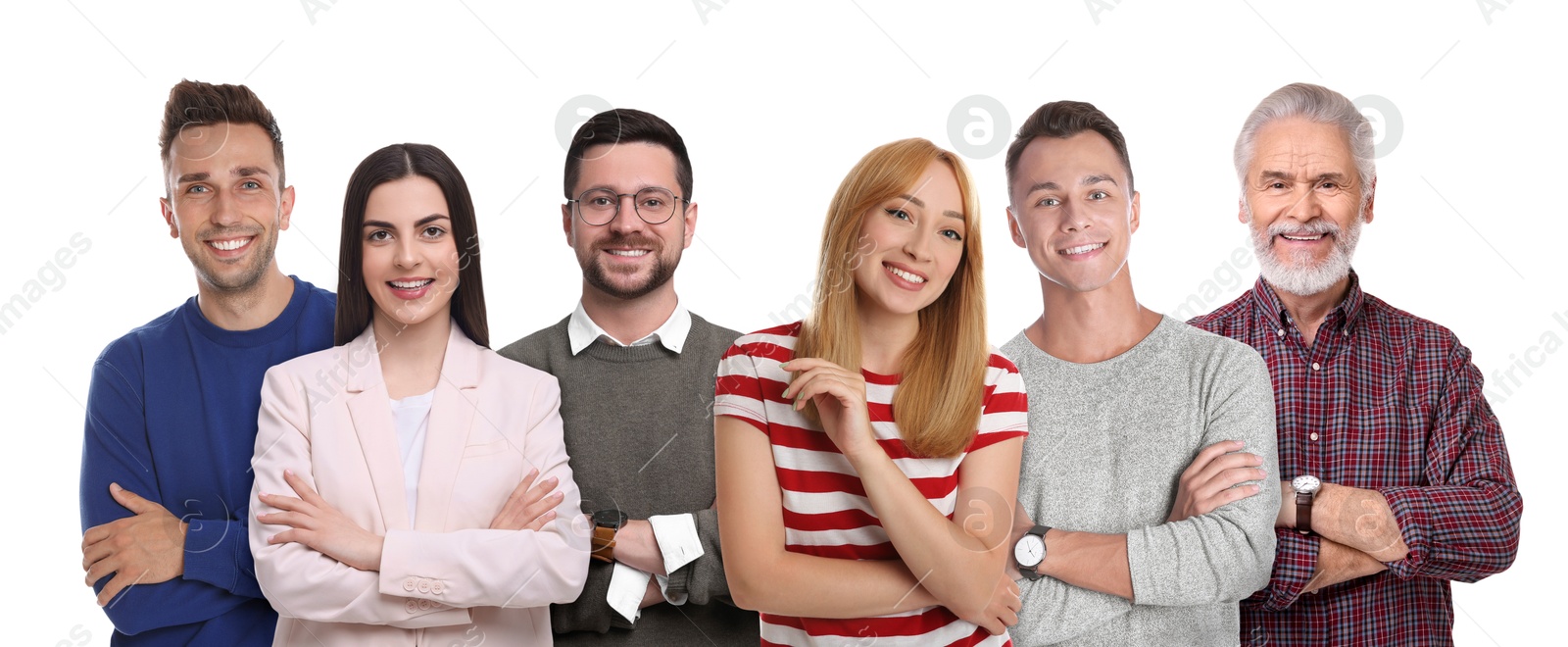 Image of Group of different people on white background