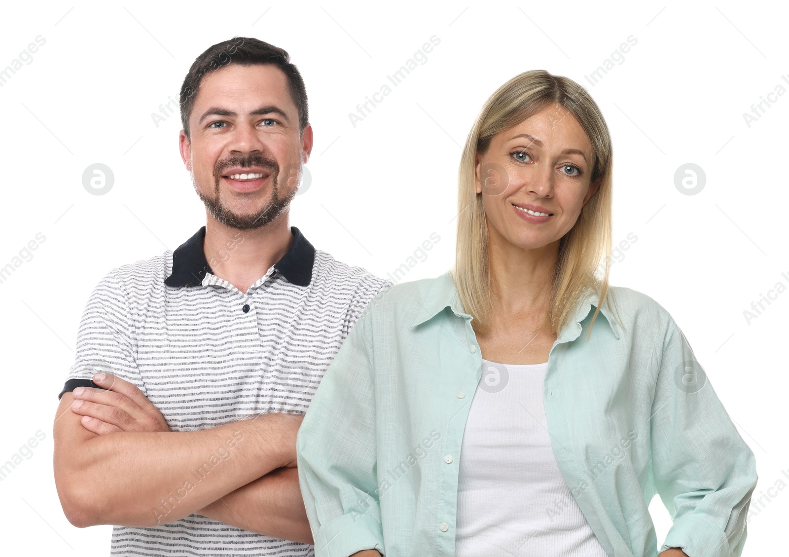 Image of Beautiful woman and handsome man on white background