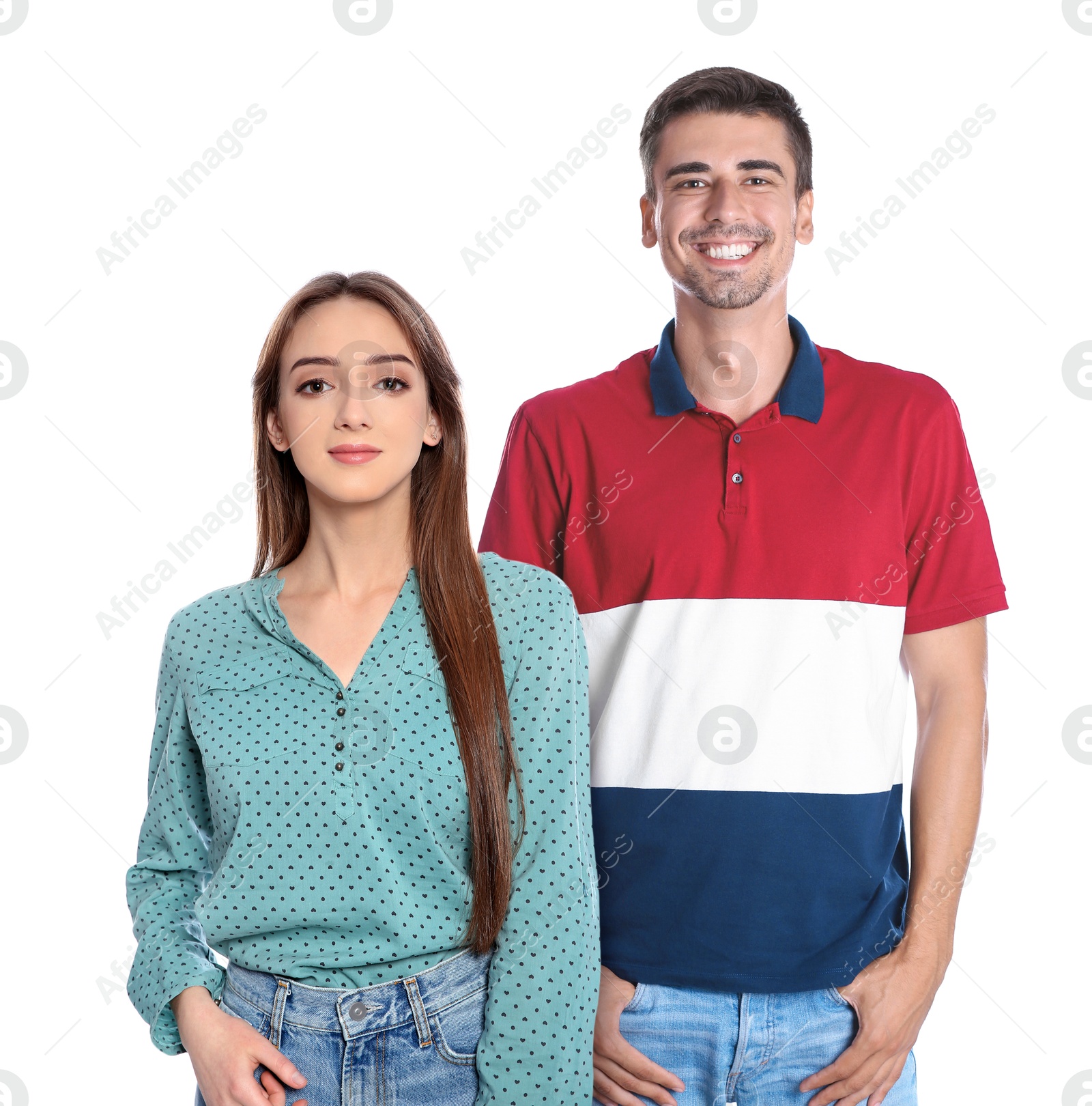 Image of Beautiful woman and handsome man on white background