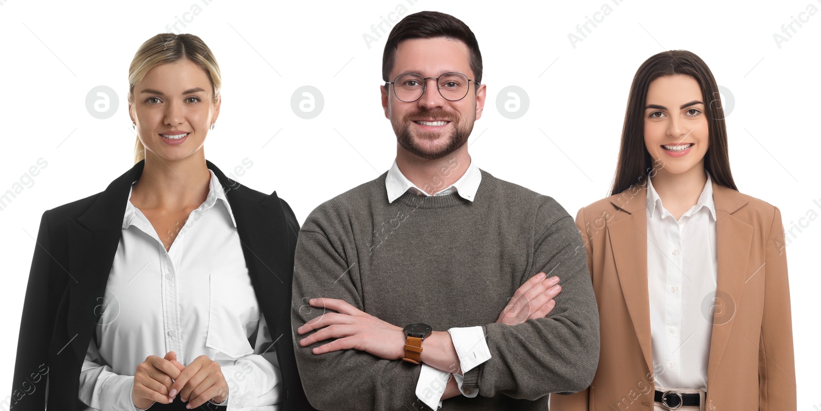 Image of Group of different people on white background