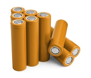 Image of Orange AA alkaline batteries isolated on white