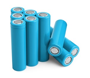 Image of Light blue AA alkaline batteries isolated on white