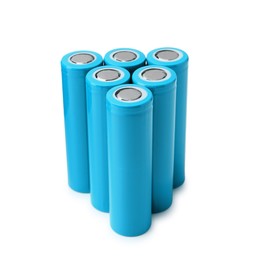 Image of Light blue AA alkaline batteries isolated on white