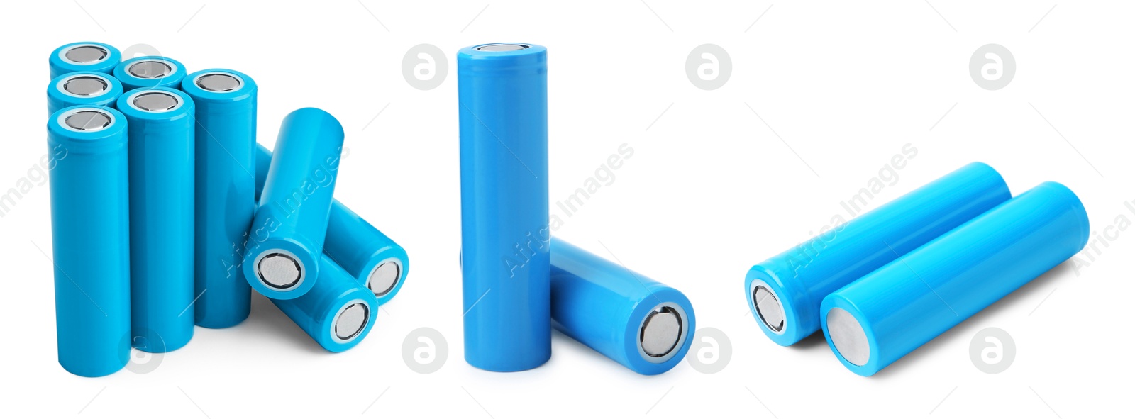 Image of Light blue AA alkaline batteries isolated on white, set