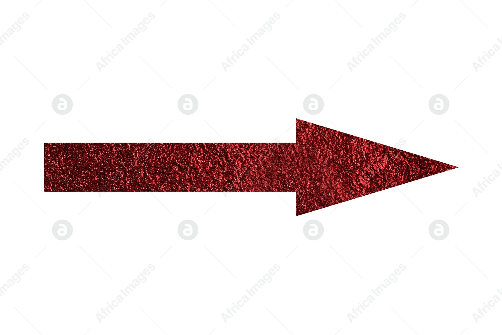 Image of Arrow with texture of red foil isolated on white