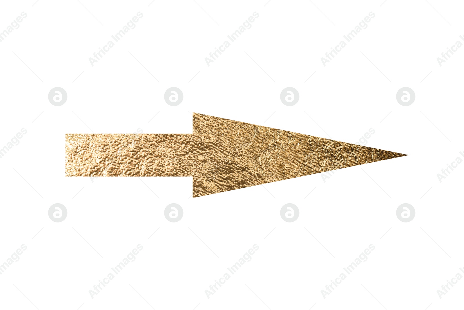 Image of Arrow with texture of golden foil isolated on white