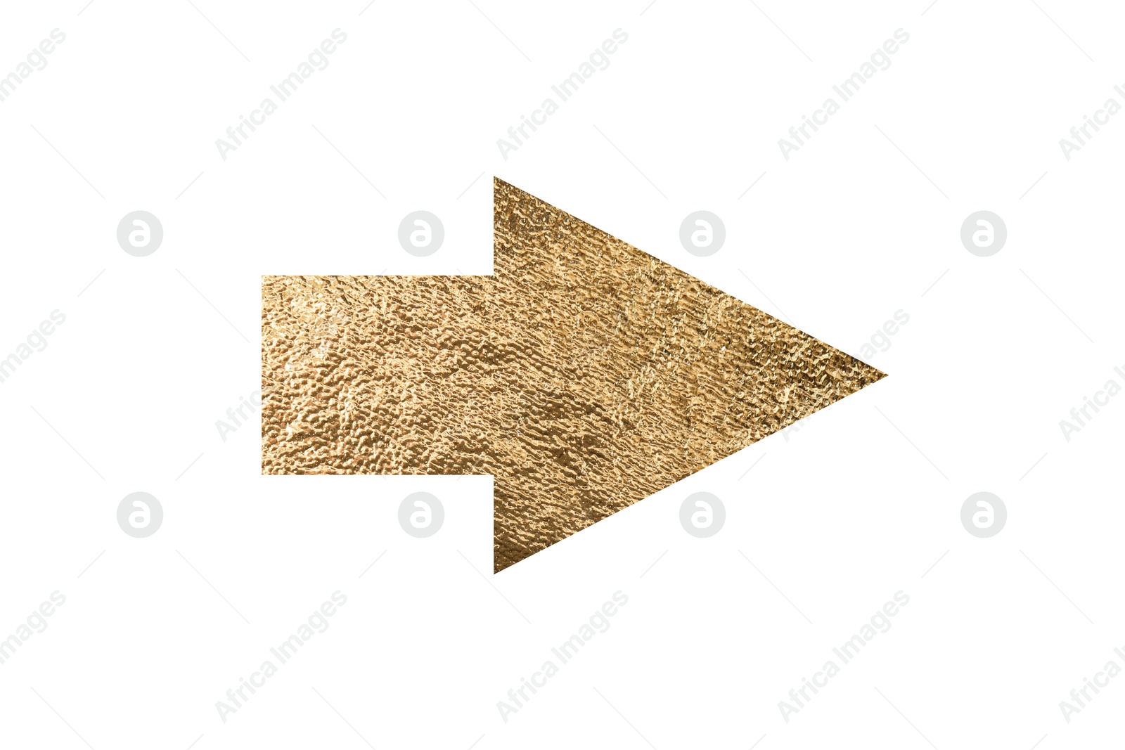 Image of Arrow with texture of golden foil isolated on white