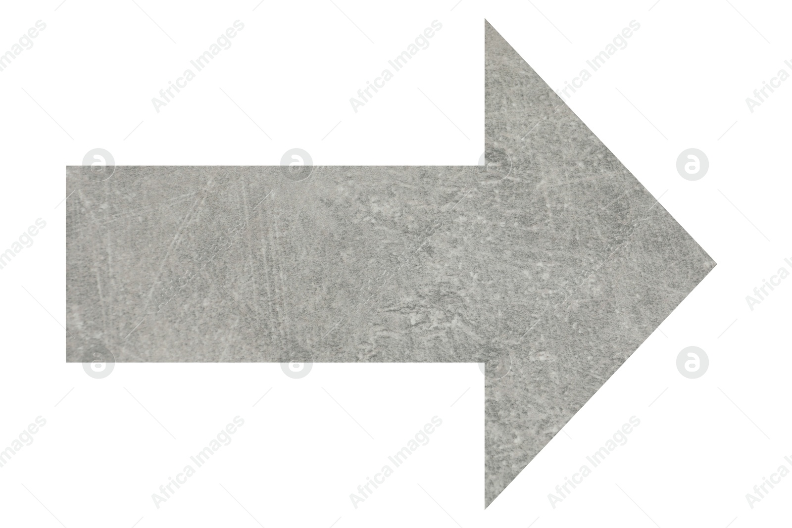 Image of Arrow with texture of light grey stone surface isolated on white