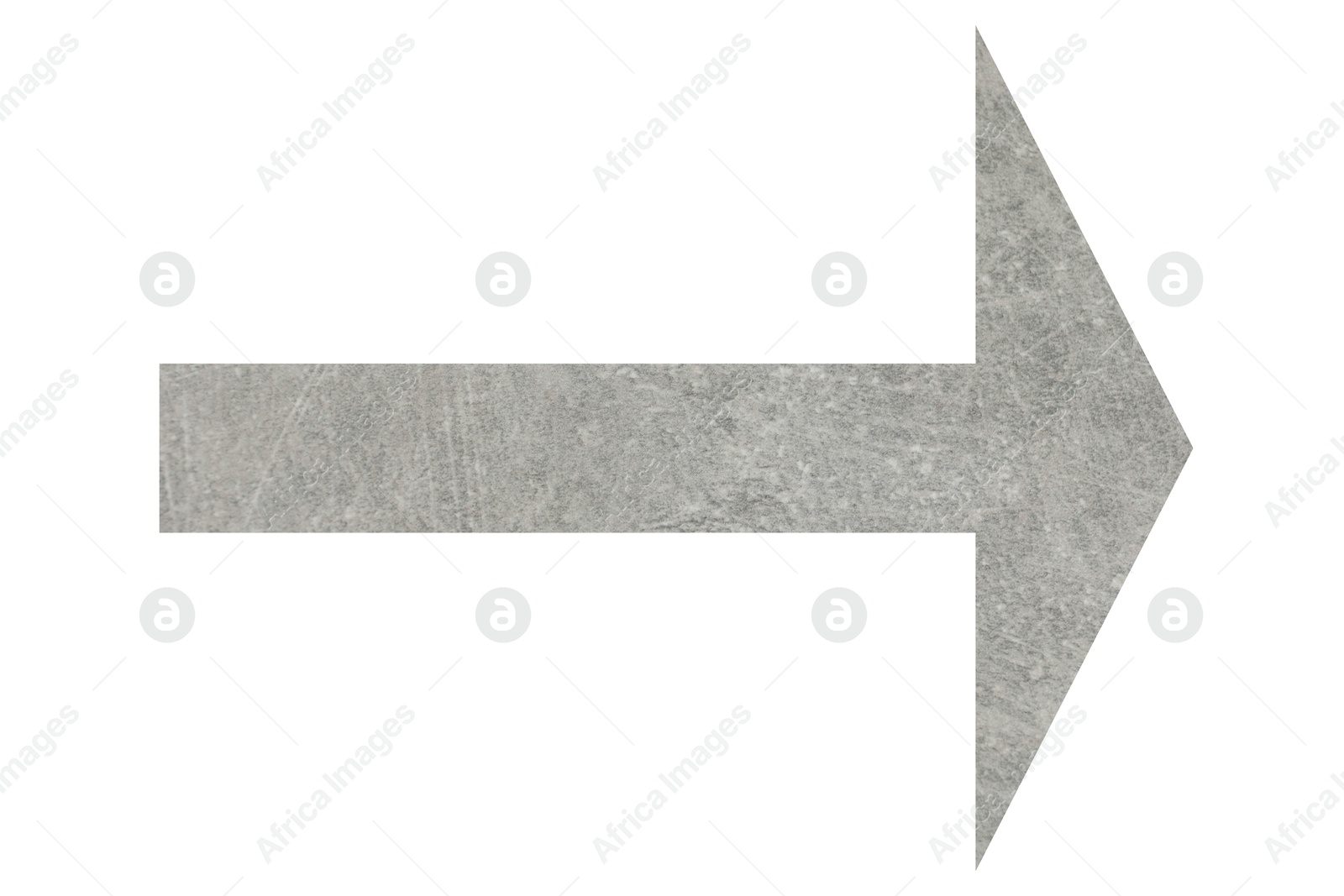 Image of Arrow with texture of light grey stone surface isolated on white