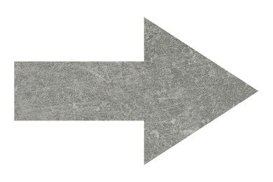 Image of Arrow with texture of grey stone surface isolated on white