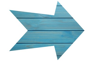 Image of Arrow with light blue wooden texture isolated on white