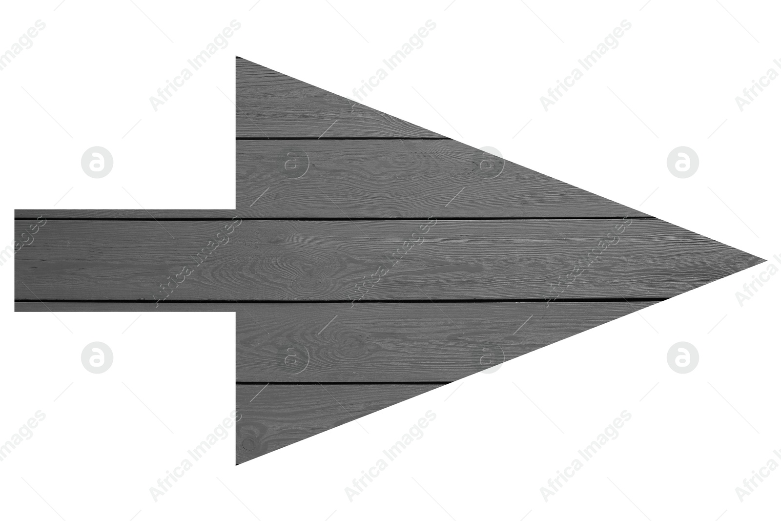 Image of Arrow with grey wooden texture isolated on white