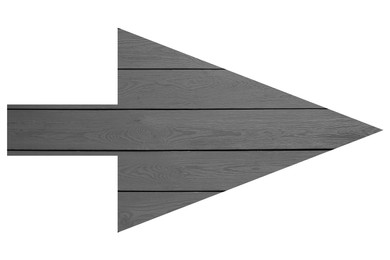 Image of Arrow with grey wooden texture isolated on white