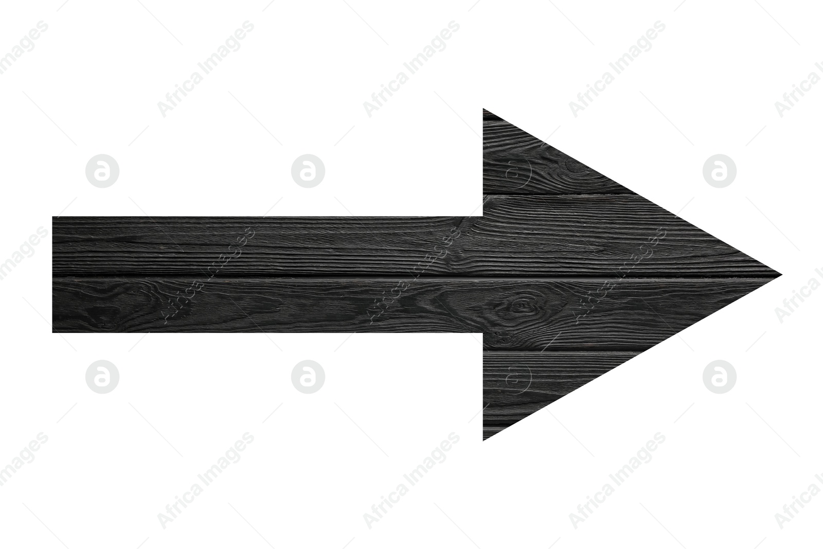 Image of Arrow with black wooden texture isolated on white