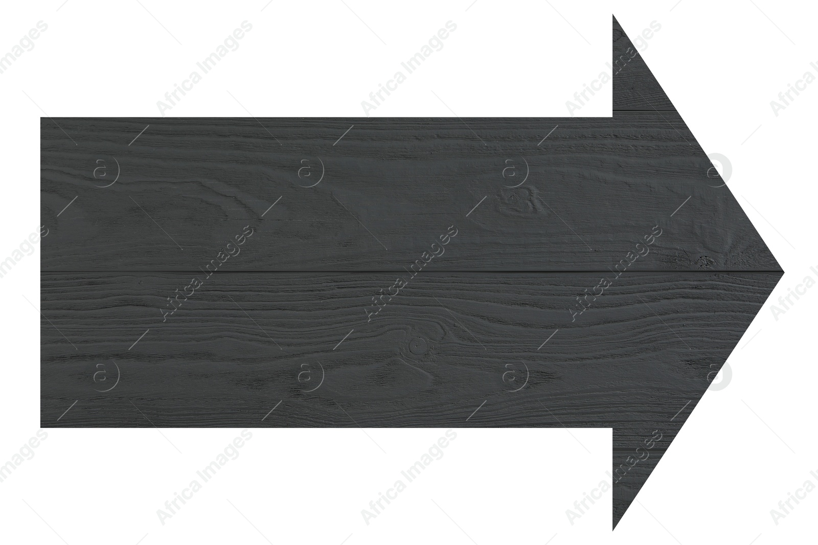 Image of Arrow with dark grey wooden texture isolated on white