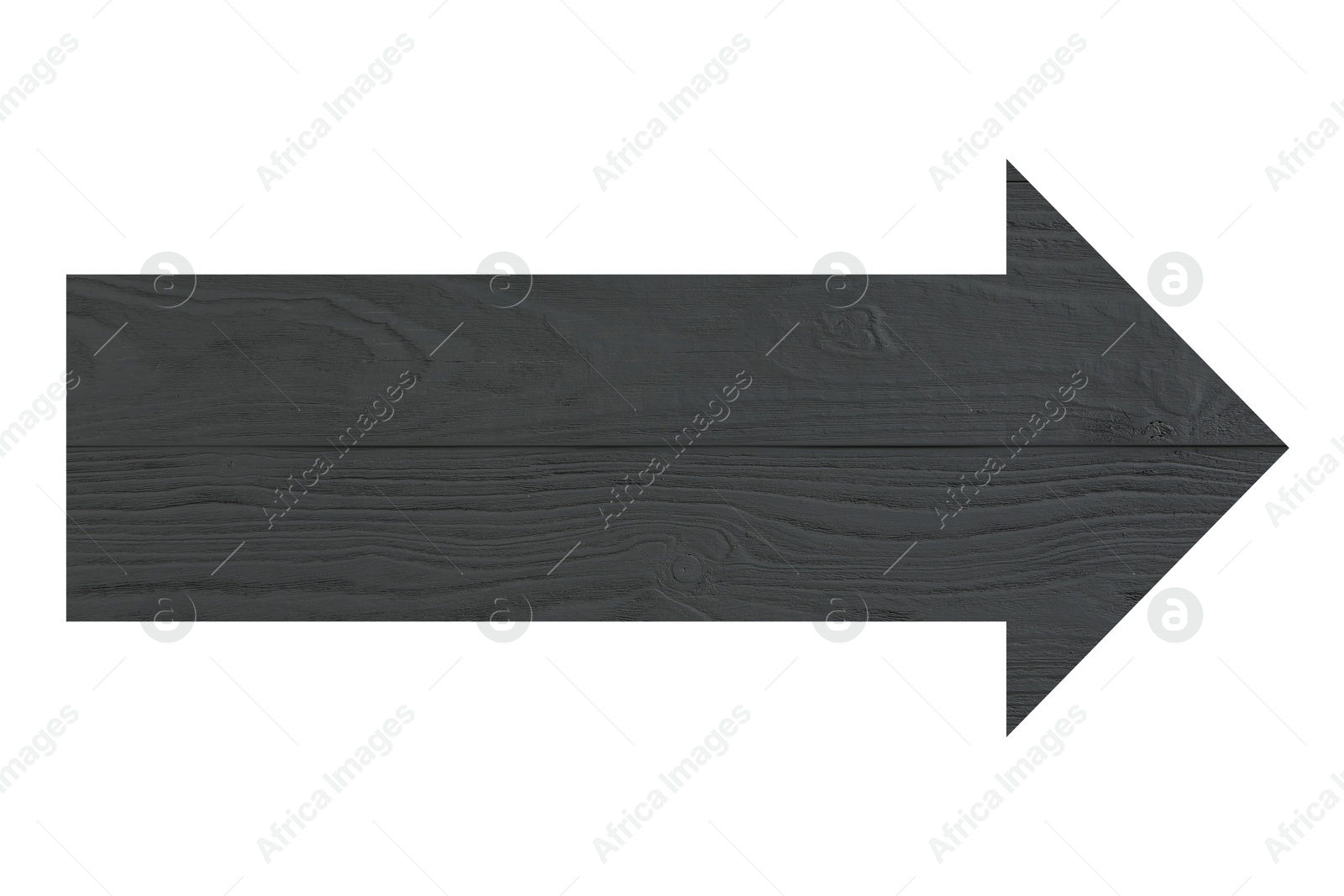 Image of Arrow with dark grey wooden texture isolated on white