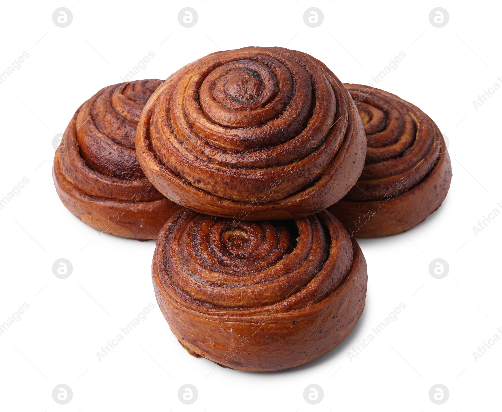 Photo of Delicious cinnamon roll buns isolated on white