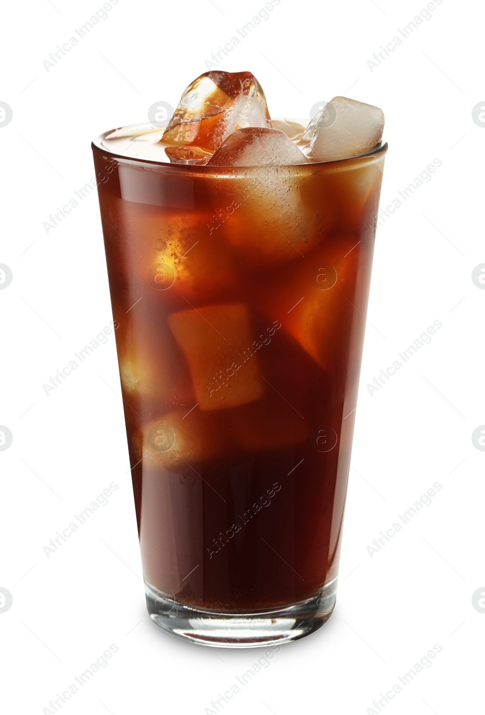 Photo of Refreshing iced coffee in glass isolated on white