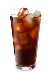 Photo of Refreshing iced coffee in glass isolated on white