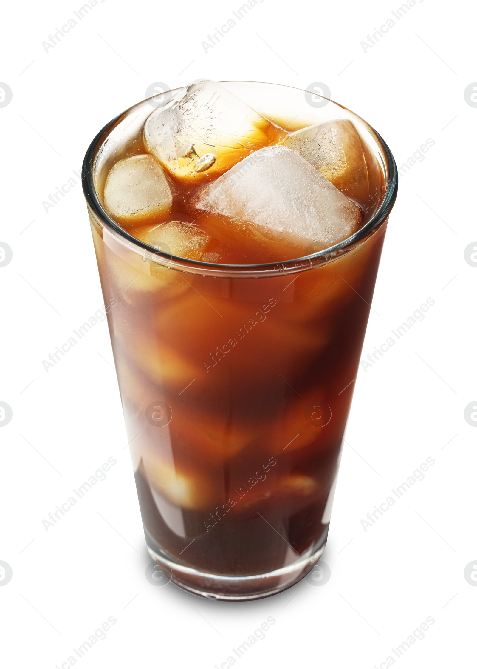 Photo of Refreshing iced coffee in glass isolated on white