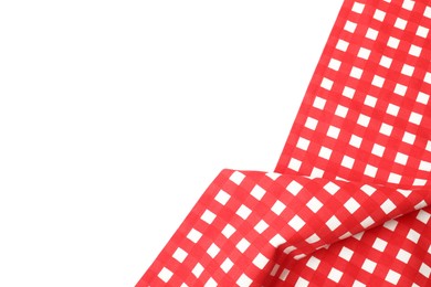 Photo of Red checkered tablecloth isolated on white, top view