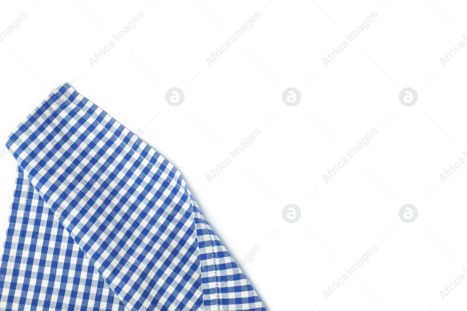 Photo of Blue checkered tablecloth isolated on white, top view