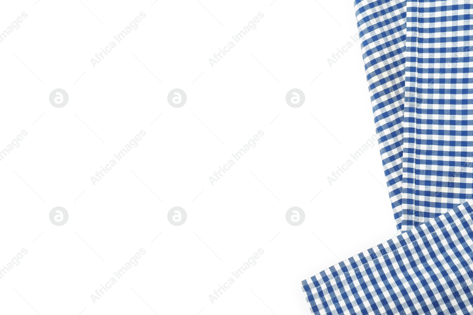 Photo of Blue checkered tablecloth isolated on white, top view