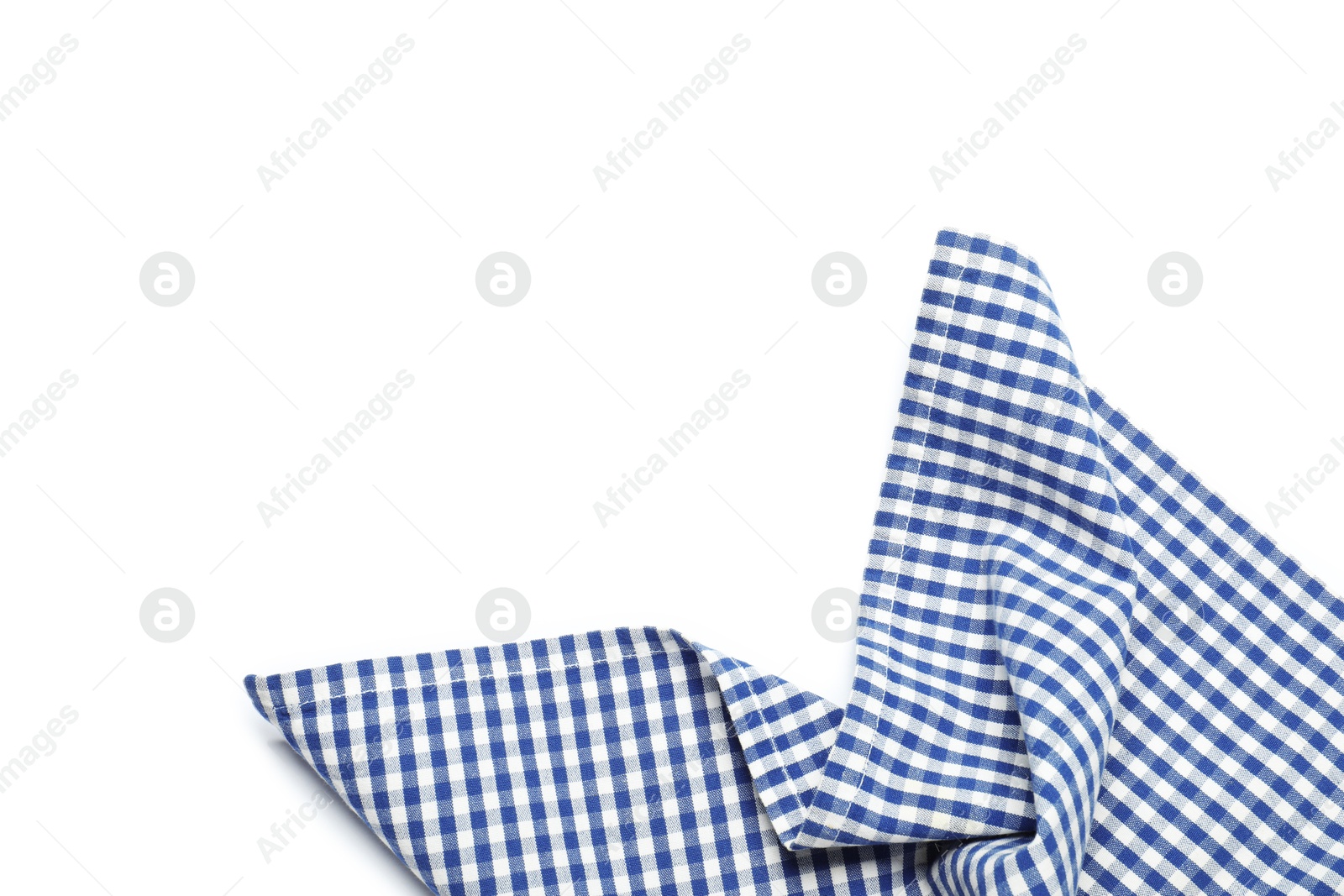 Photo of Blue checkered tablecloth isolated on white, top view