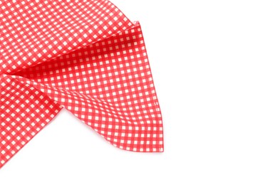 Photo of Red checkered tablecloth isolated on white, top view