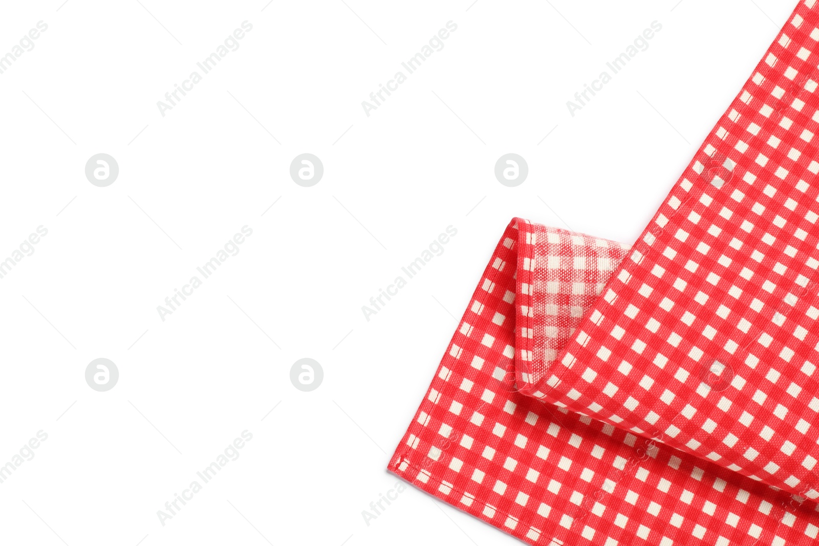 Photo of Red checkered tablecloth isolated on white, top view