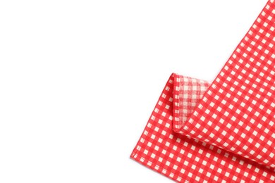 Photo of Red checkered tablecloth isolated on white, top view