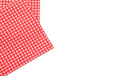 Photo of Red checkered tablecloth isolated on white, top view