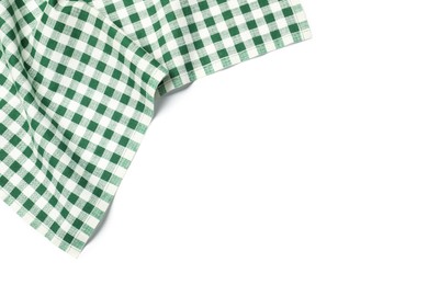 Photo of Green checkered tablecloth isolated on white, top view