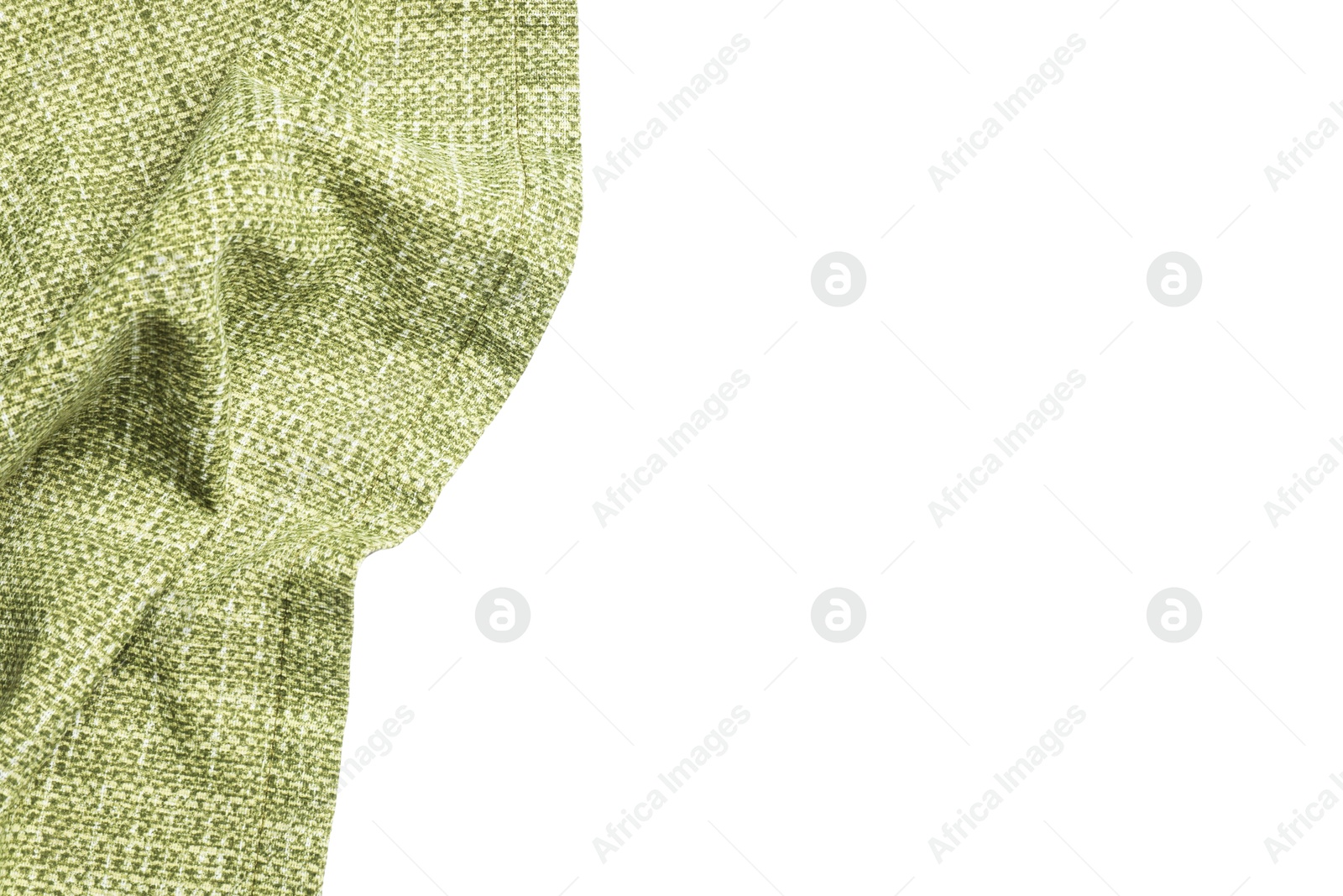 Photo of Green tablecloth isolated on white, top view