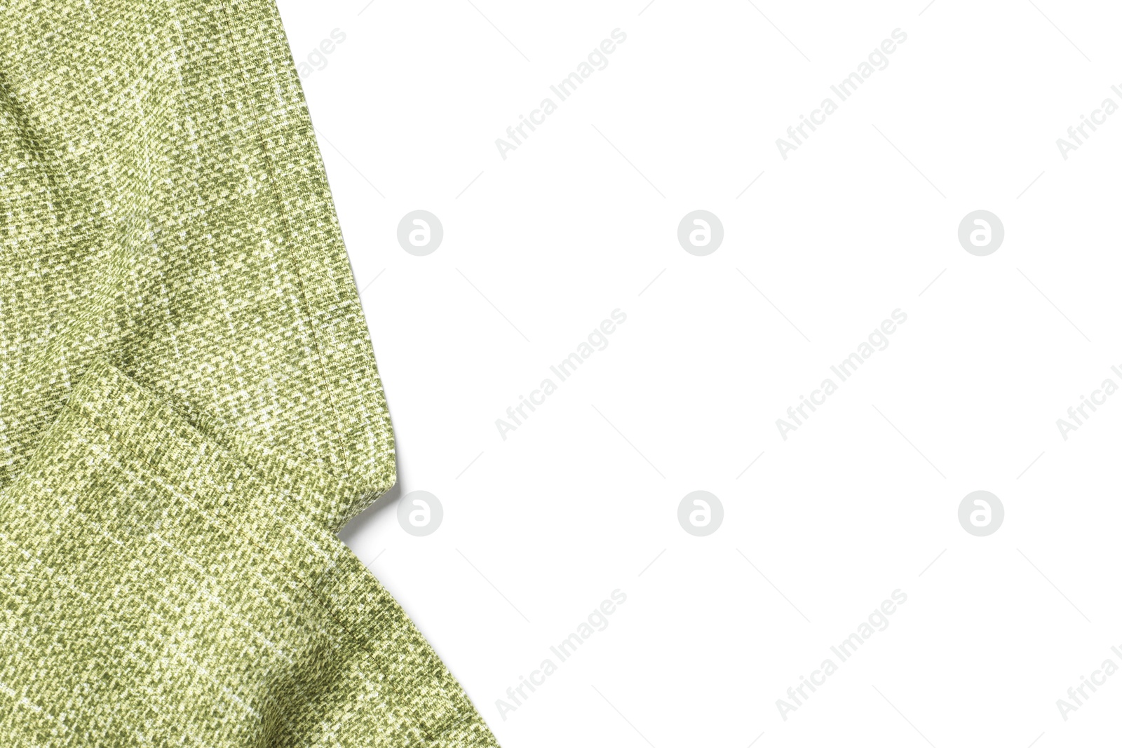 Photo of Green tablecloth isolated on white, top view