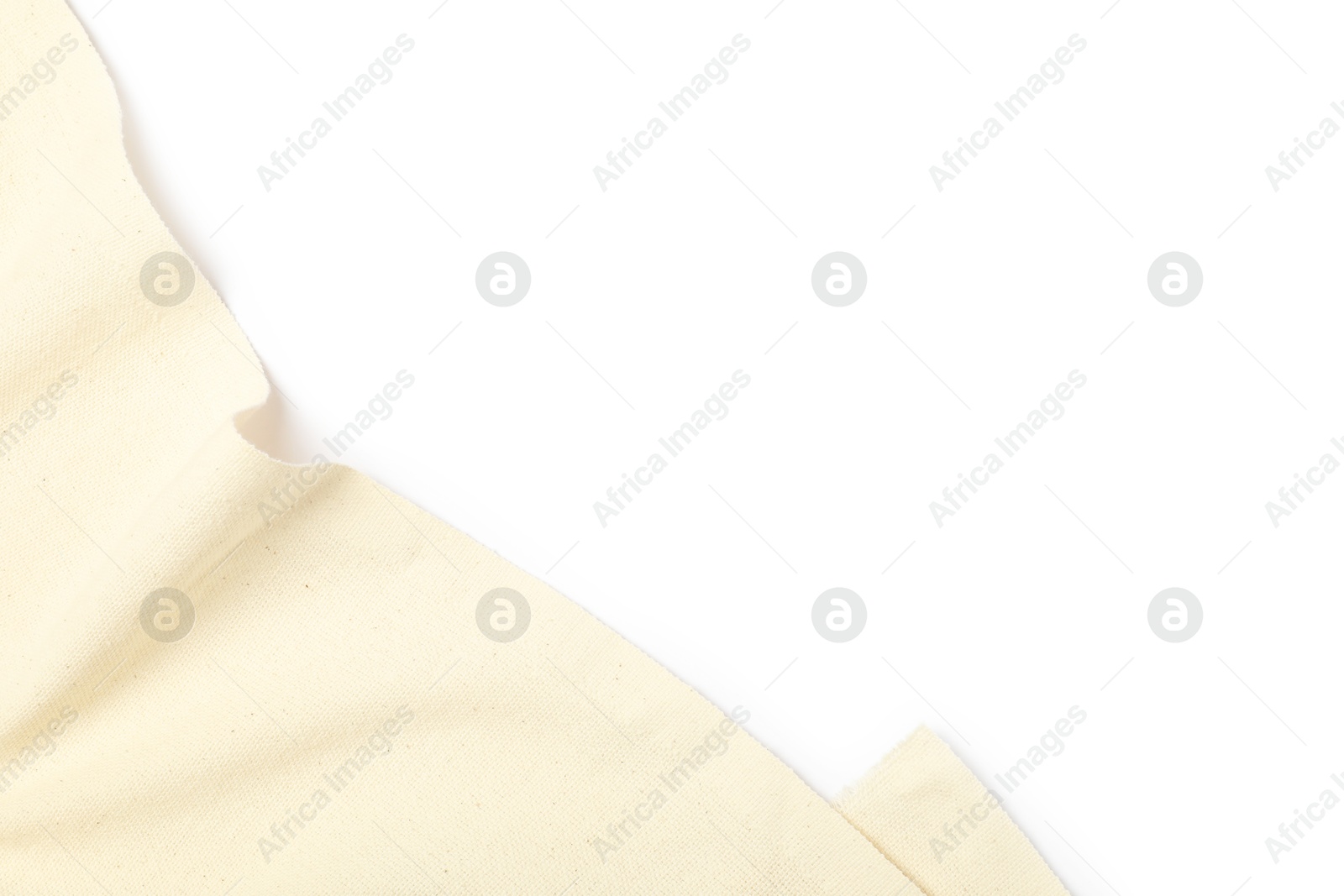 Photo of Beige tablecloth isolated on white, top view