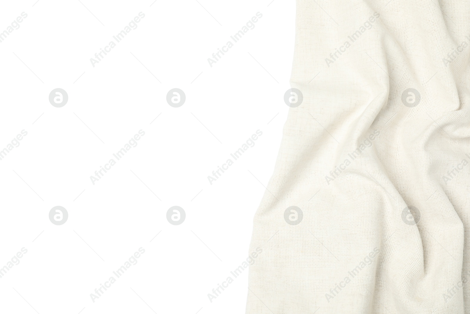 Photo of Beige tablecloth isolated on white, top view