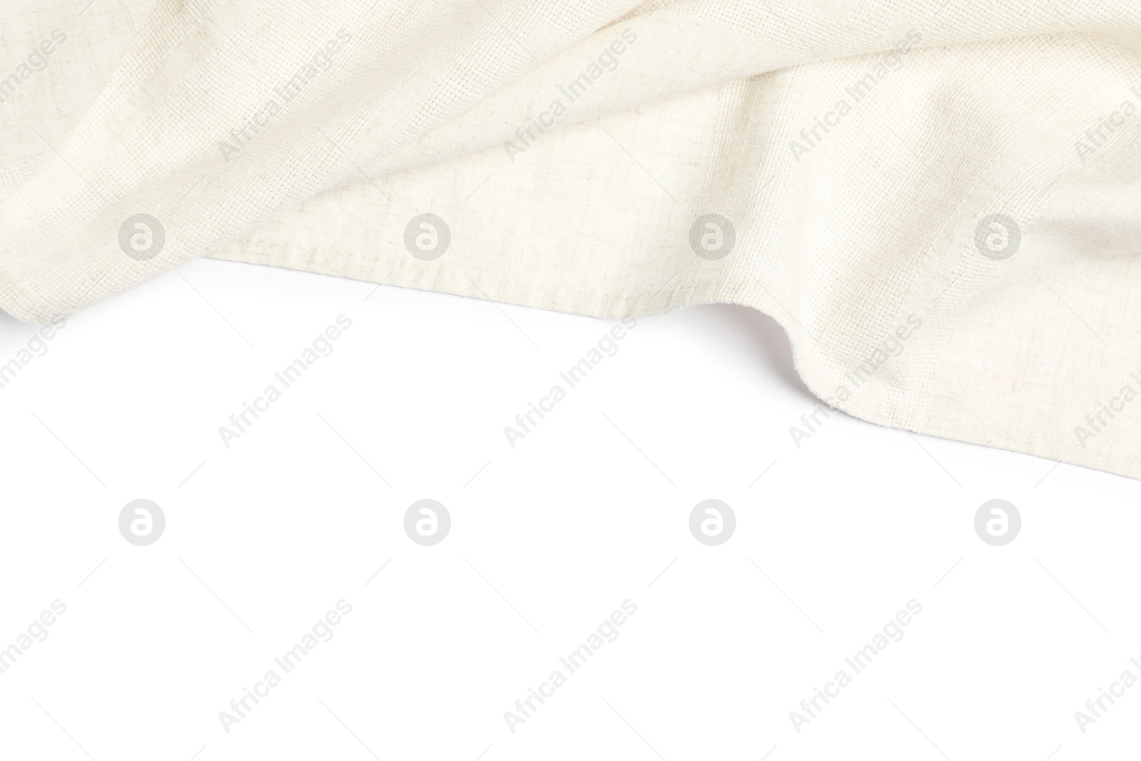 Photo of Beige tablecloth isolated on white, top view