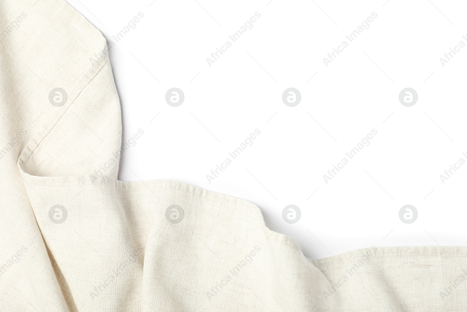 Photo of Beige tablecloth isolated on white, top view