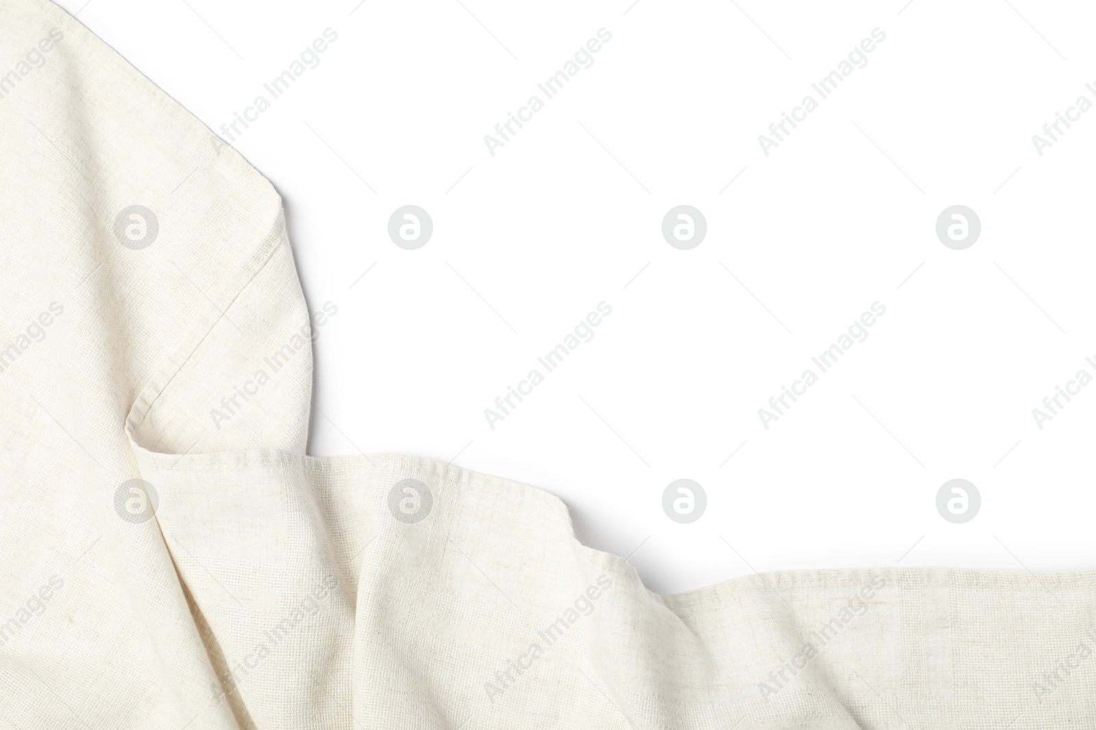 Photo of Beige tablecloth isolated on white, top view