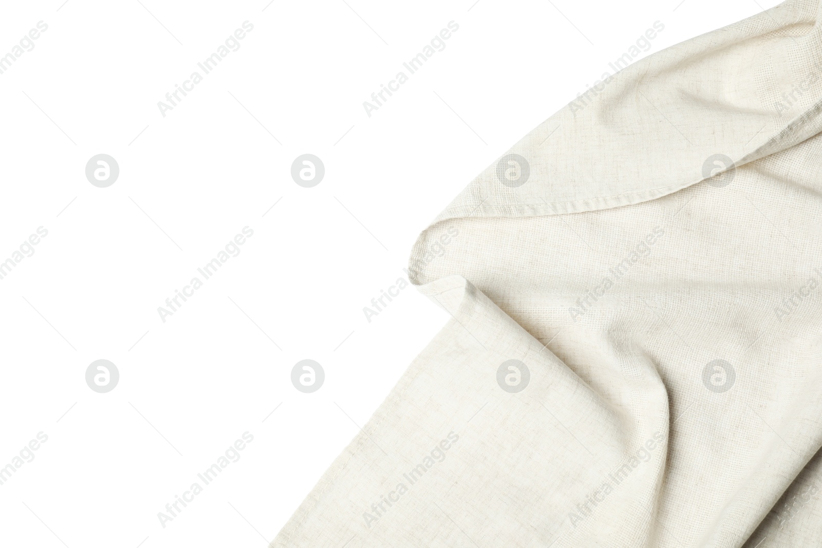 Photo of Beige tablecloth isolated on white, top view