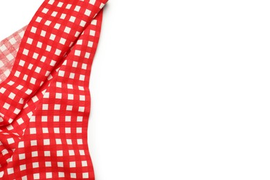 Photo of Red checkered tablecloth isolated on white, top view