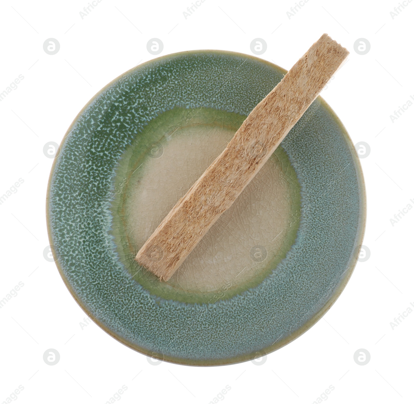 Photo of Palo santo stick on white background, top view