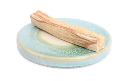 Photo of One palo santo stick on white background